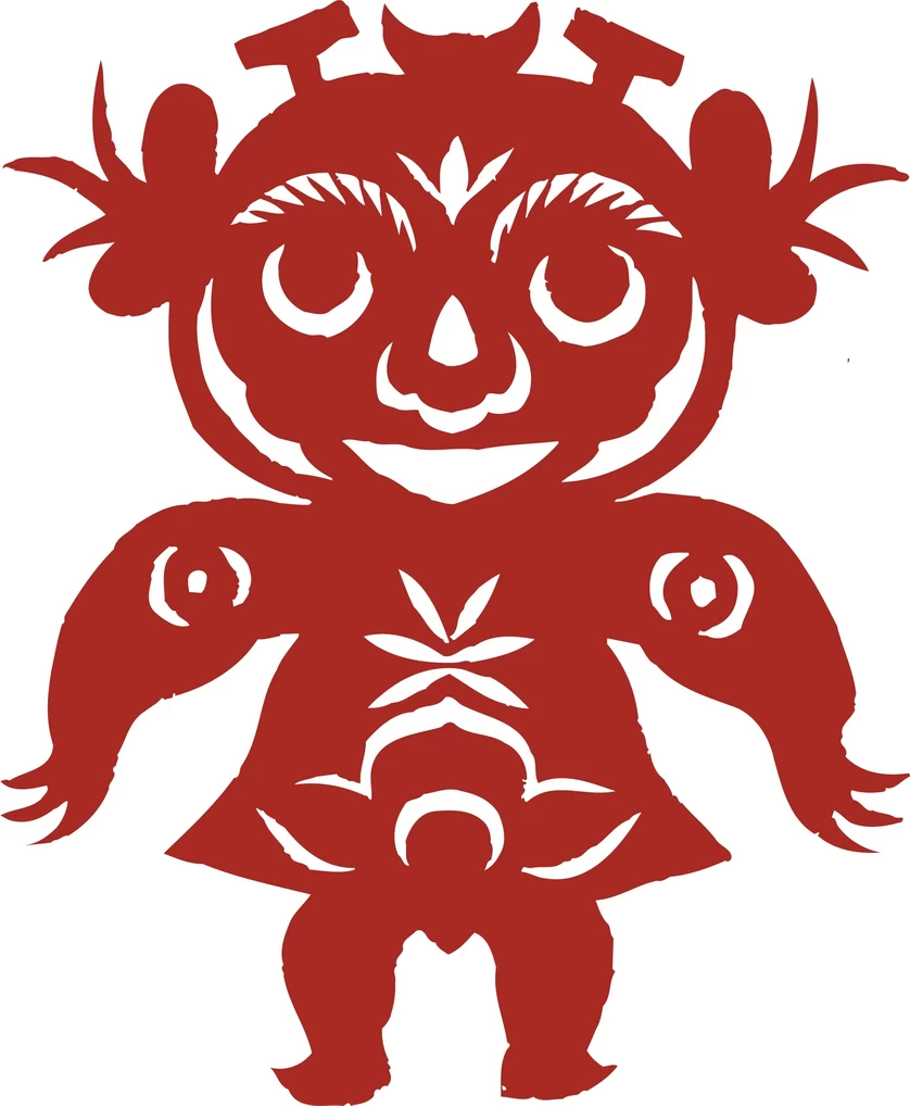 中国风中式传统喜庆民俗人物动物窗花剪纸插画边框AI矢量PNG素材【174】